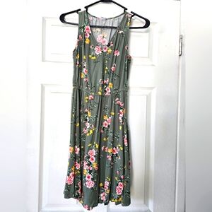 Floral Green Sleeveless Dress